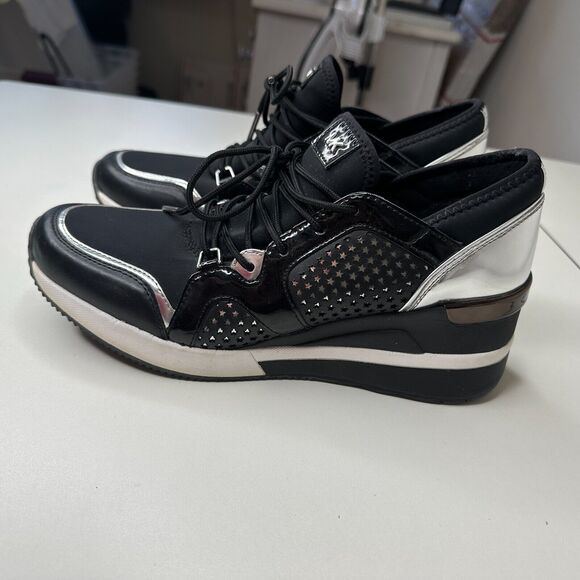 Michael Kors Black Scout Trainer Scuba Leather Wedge Sneaker Star Design 9 - Picture 7 of 16